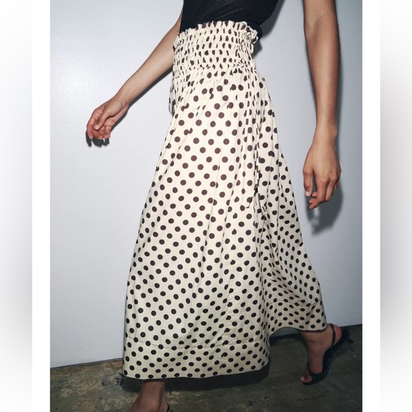 ZARA ZW COLLECTION POLKA DOT MIDI SKIRT - Picture 1 of 8